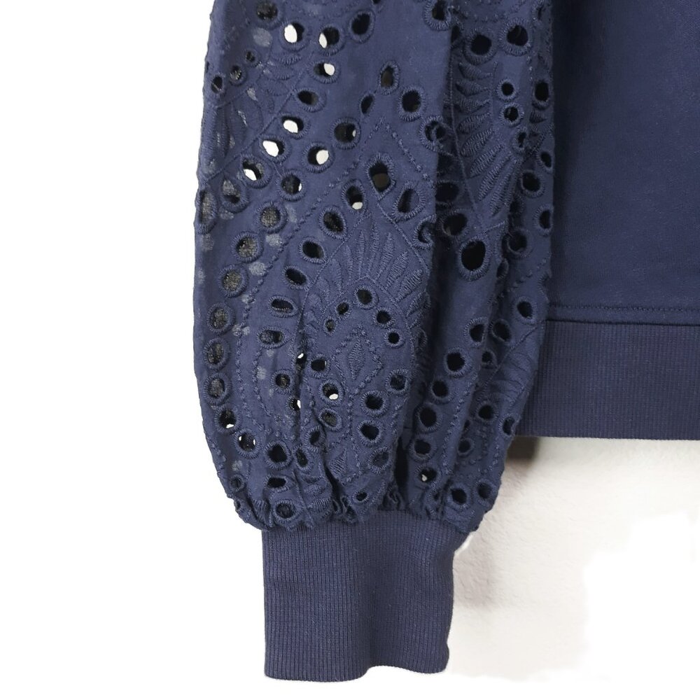 Boden Broderie Blouson Cotton Jersey Knit Sweatshirt Navy 8 - Picture 5 of 9